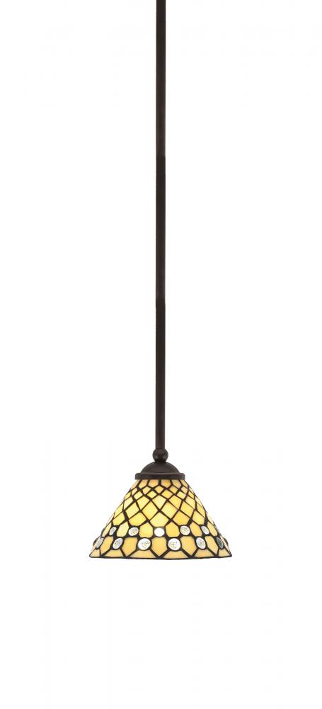 Zilo Stem Hung Mini Pendant, Dark Granite Finish, 7" Starlight Art Glass