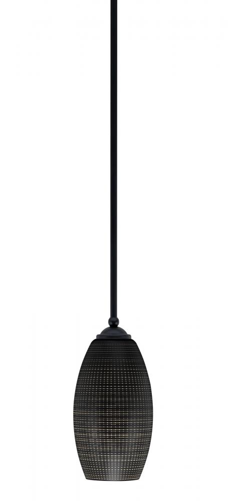 Zilo Stem Mini Pendant, Matte Black Finish, 5.5" Black Matrix Glass