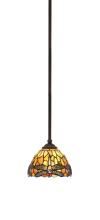 Toltec Company 560-DG-9465 - Zilo Stem Hung Mini Pendant, Dark Granite Finish, 7" Amber Dragonfly Art Glass