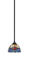 Toltec Company 560-MB-9355 - Zilo Stem Mini Pendant, Matte Black Finish, 7" Sierra Art Glass