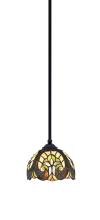 Toltec Company 560-MB-9945 - Zilo Stem Mini Pendant, Matte Black Finish, 7" Ivory Cypress Art Glass