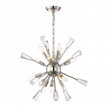  CD10168-12-PN - 12-Light 24" Polished Nickel Rock Crystal Sputnik Chandelier