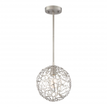  P30037-1-SN - 1-Light 10" Organic Satin Nickel Metal Globe Pendant