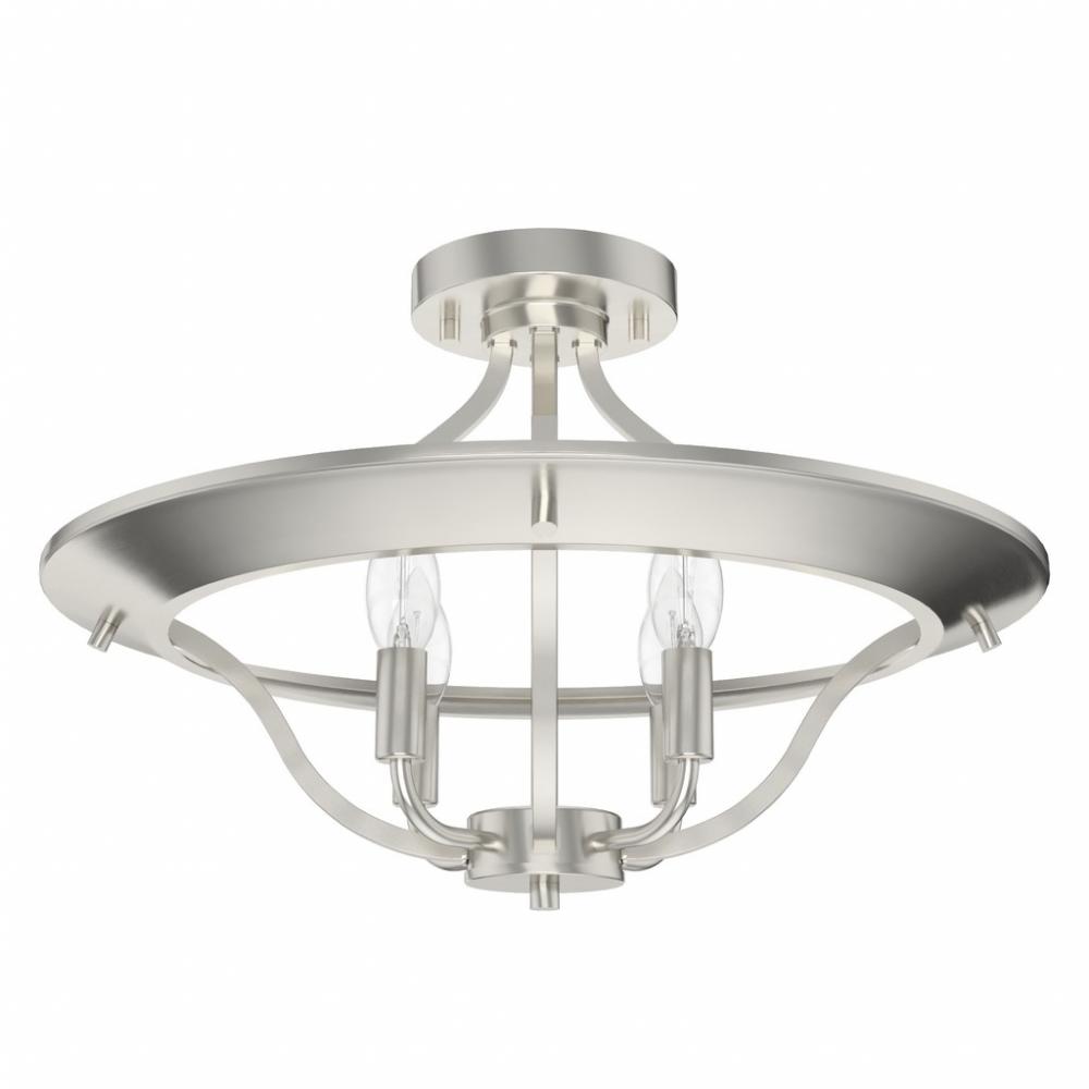 Hunter Perch Point Brushed Nickel 4 Light Medium Flush Mount Ceiling Light Fixture