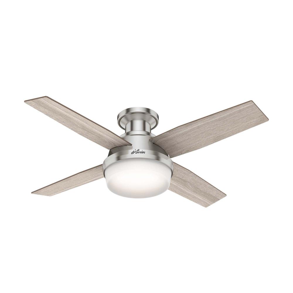 Hunter 44 inch Dempsey Brushed Nickel Low Profile Ceiling Fan with LED LT Kit and Handheld Remote