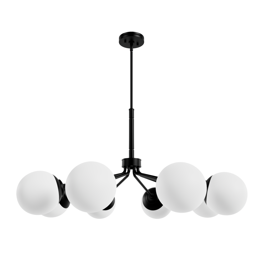 Hunter Hepburn Matte Black with Cased White Glass 8 Light Chandelier Ceiling Light Fixture