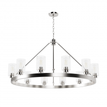 Hunter 13059 - Hunter Hartland Brushed Nickel with Seeded Glass 12 Light Chandelier Ceiling Light Fixture