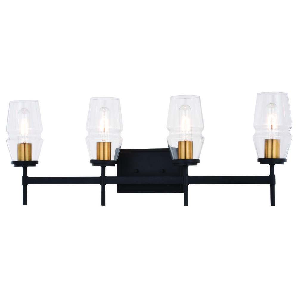 Warren 4 Light Vanity Light Matte Black and Brushed Brass