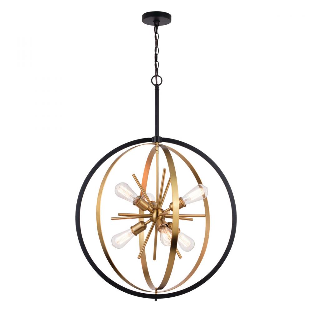 Estelle 26.75 in. 6 Light Orb Pendant Natural Brass and Matte Black