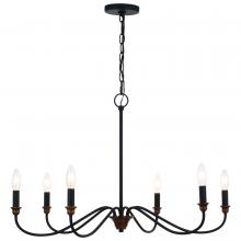 Vaxcel International H0265 - Annabelle 30-in. 6 Light Chandelier Matte Black and Brushed Walnut