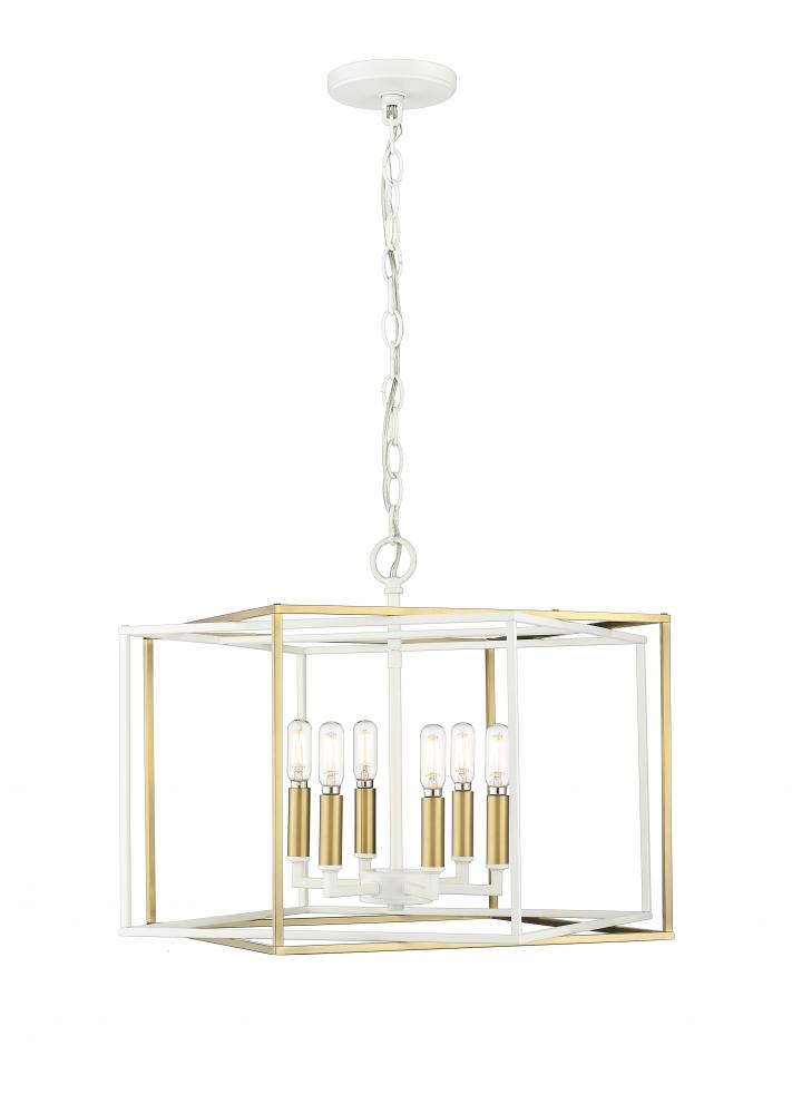 Lowe 6-Light Pendant Light Matte White/Vintage Brass