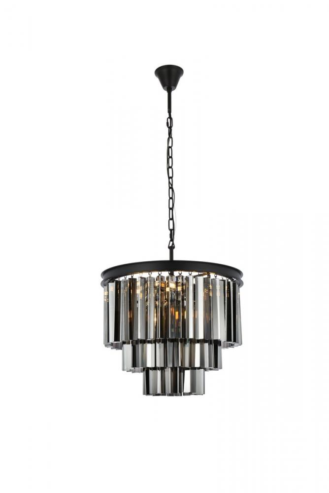 Sydney 9 light Matte Black Chandelier Silver Shade (Grey) Royal Cut Crystal