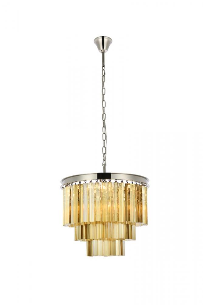 Sydney 9 Light Polished Nickel Chandelier Golden Teak (Smoky) Royal Cut Crystal