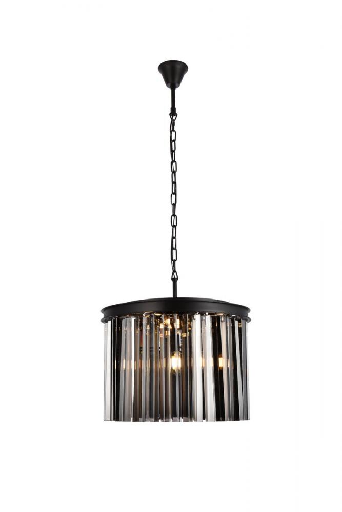 Sydney 6 Light Matte Black Pendant Silver Shade (Grey) Royal Cut Crystal