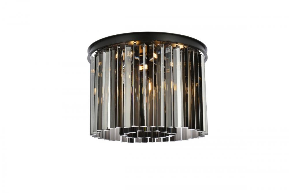 Sydney 6 Light Matte Black Flush Mount Silver Shade (Grey) Royal Cut Crystal