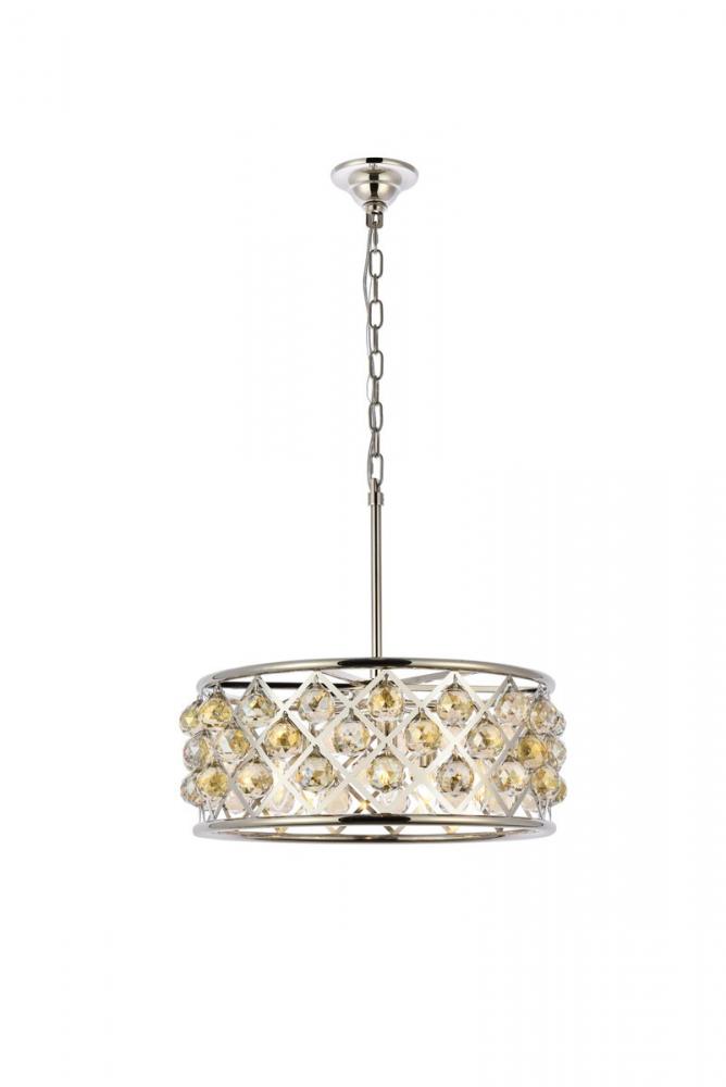 Madison 5 Light Polished Nickel Chandelier Golden Teak (Smoky) Royal Cut Crystal