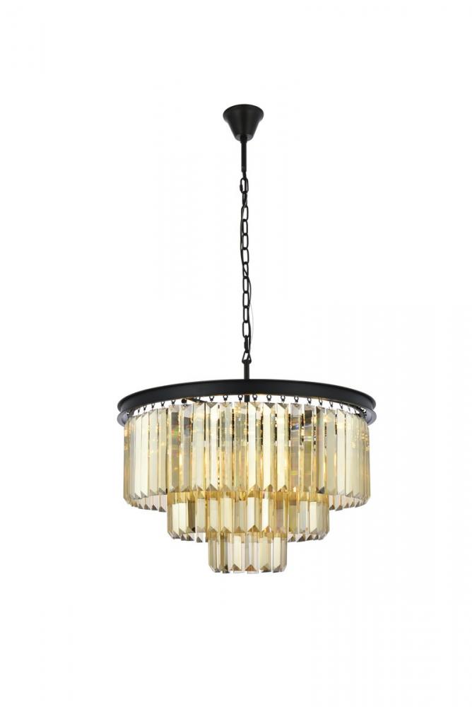 Sydney 9 light Matte Black Chandelier Golden Teak (Smoky) Royal Cut Crystal