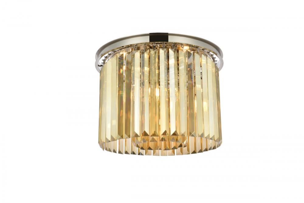 Sydney 6 Light Polished Nickel Flush Mount Golden Teak (Smoky) Royal Cut Crystal