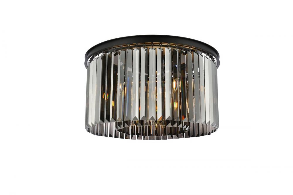 Sydney 8 Light Matte Black Flush Mount Silver Shade (Grey) Royal Cut Crystal