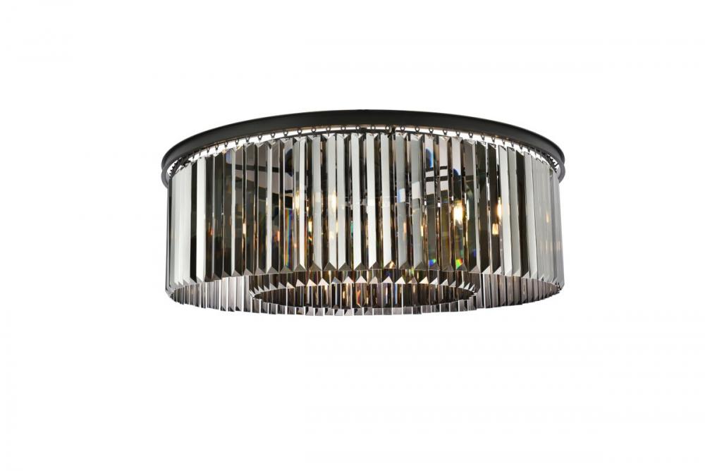 Sydney 10 Light Matte Black Flush Mount Silver Shade (Grey) Royal Cut Crystal