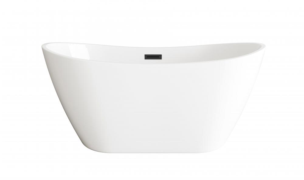 59 inch Soaking Bathtub in Glossy White with Matte Black Trim