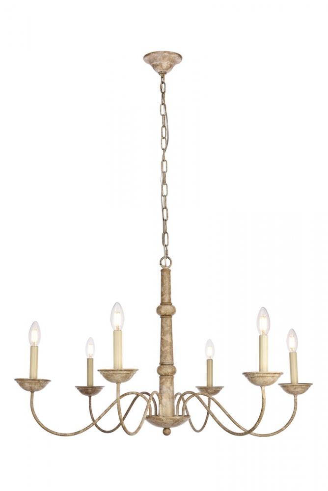 Merritt Collection Chandelier D35 H21.6 Lt:6 Weathered Dove Finish