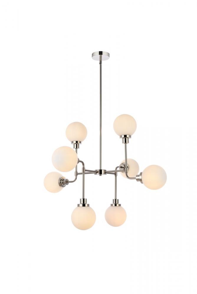 Hanson 8 lights pendant in polished nickel with frosted shade