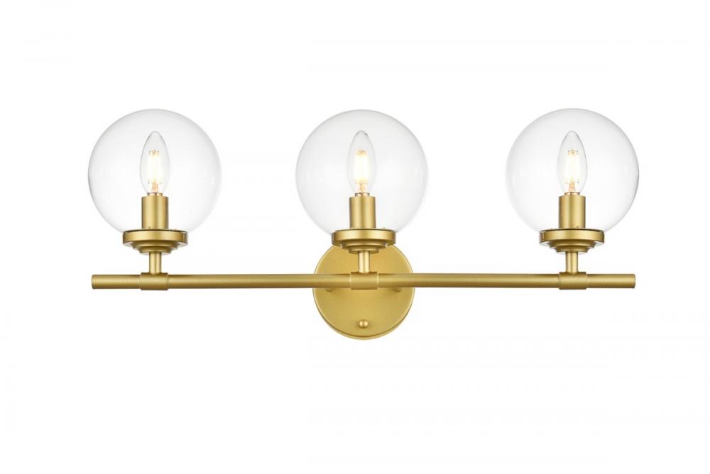 Ingrid 3 light Brass and Clear Bath Sconce