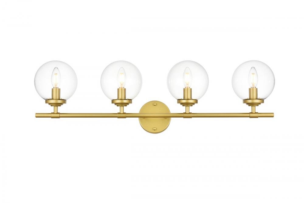 Ingrid 4 light Brass and Clear Bath Sconce