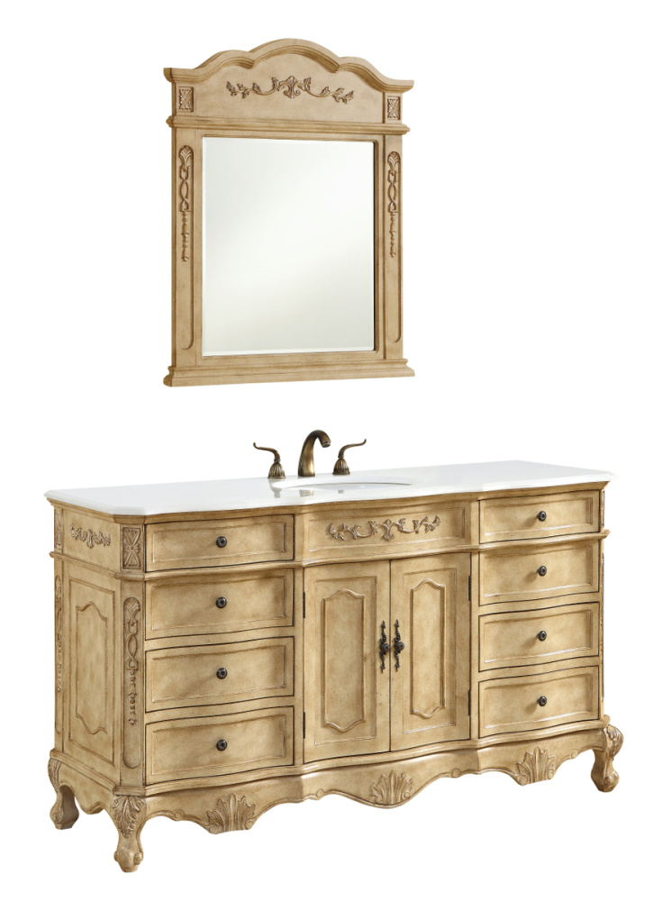 60 inch Single Bathroom vanity In Antique Beige with ivory white engineered marble