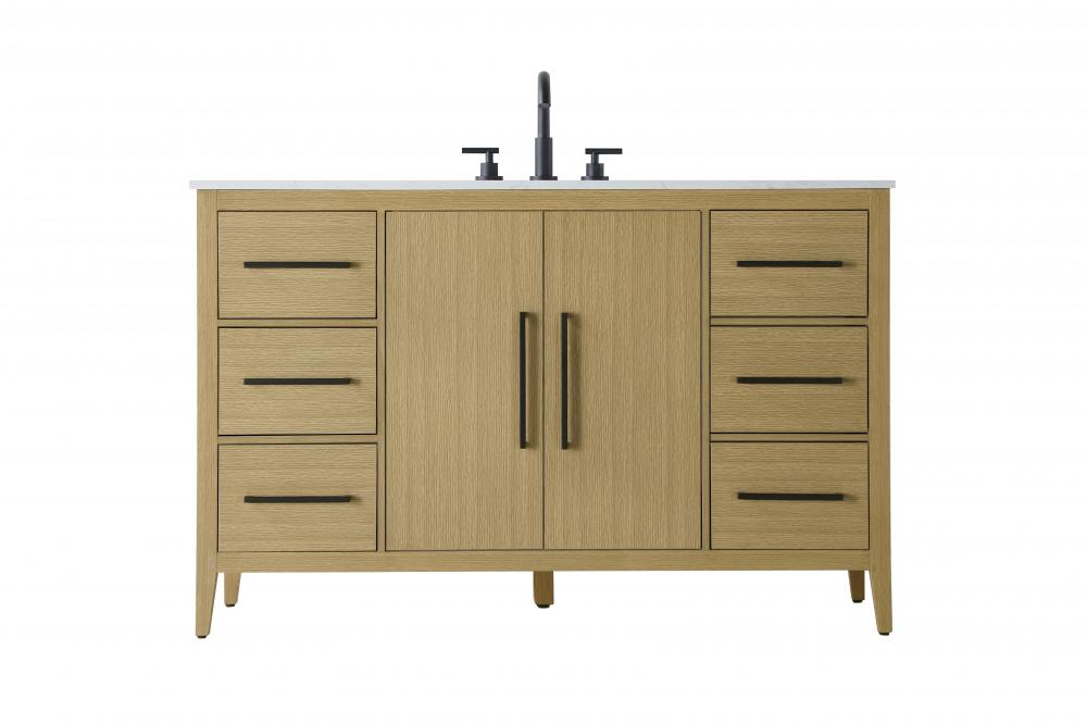 54 Inch Single Bathroom Vanity In Honey Brown