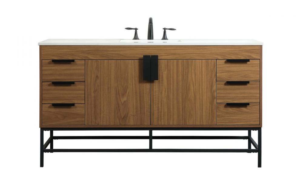 60 inch Single bathroom vanity in walnut brown