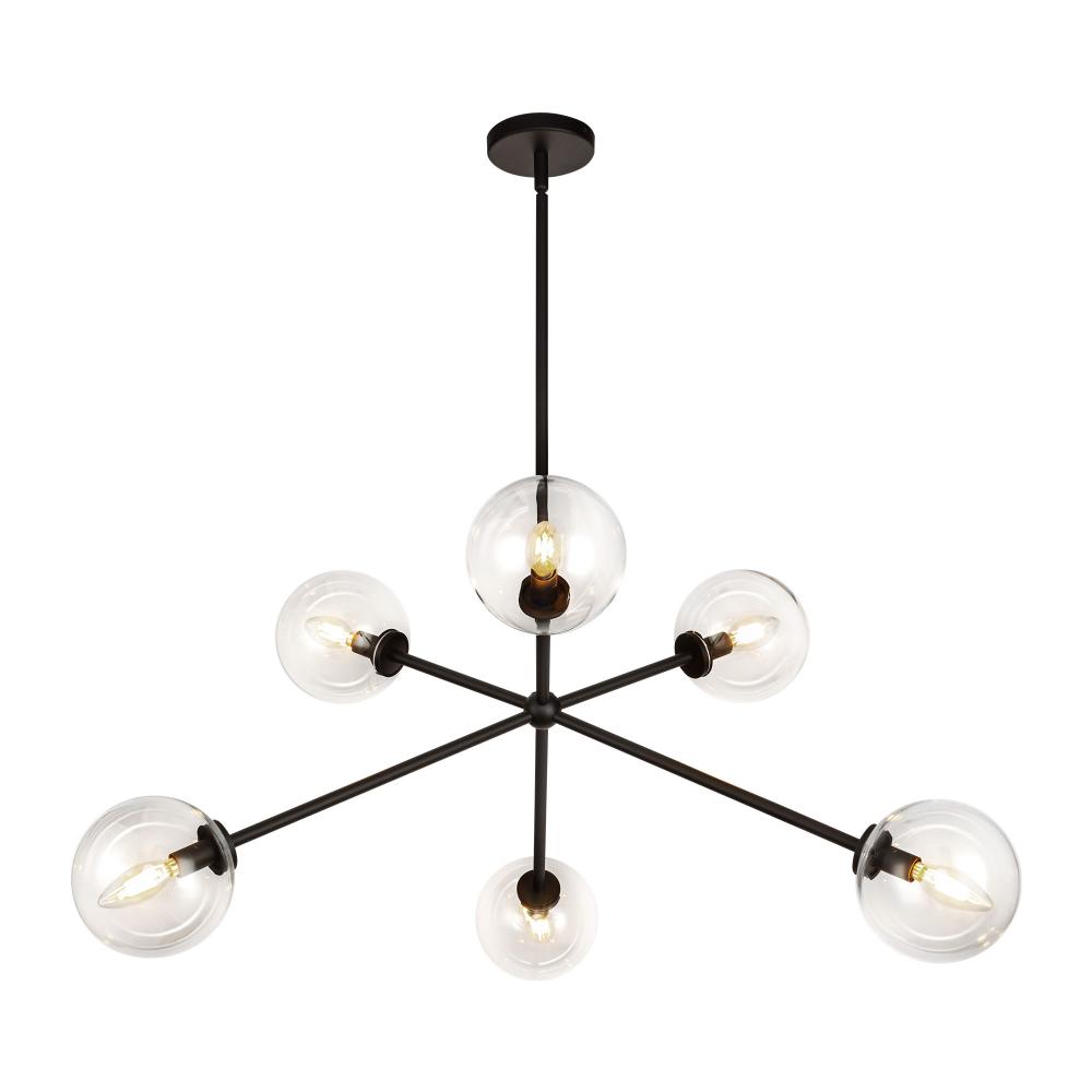 Cassia 40-in Matte Black/Clear Glass 6 Lights Chandelier