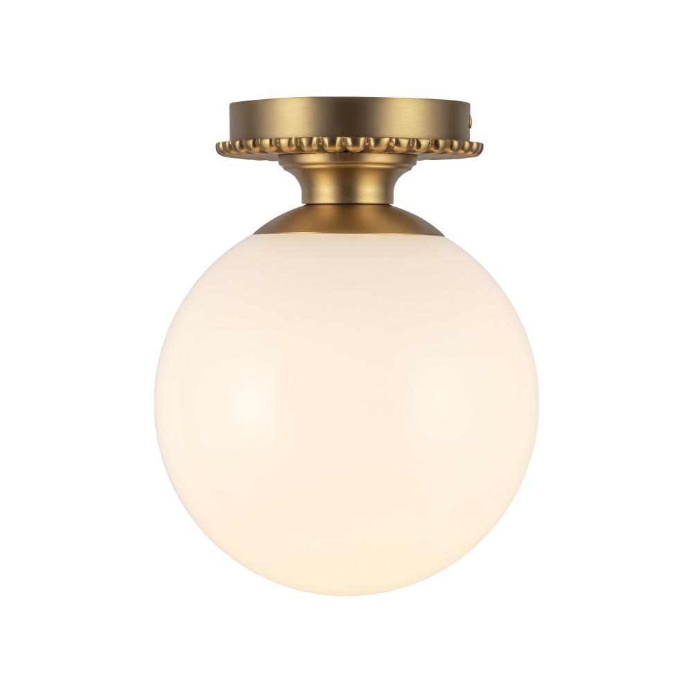 Otis 8-in Brushed Gold/Glossy Opal Glass Socket Semi-Flush Mount