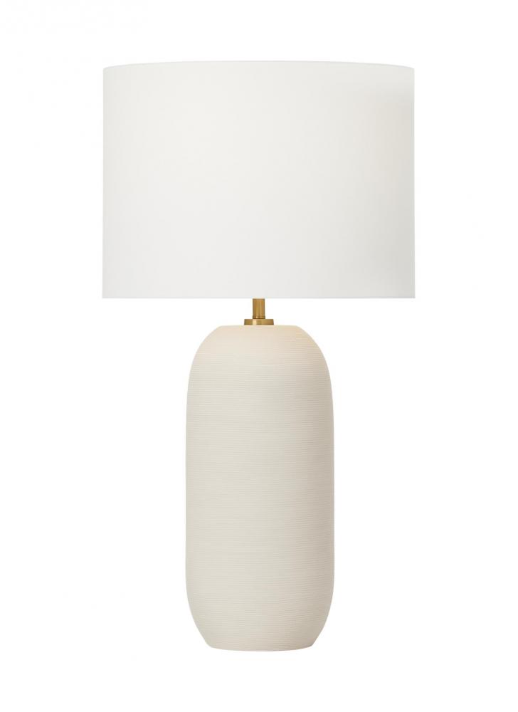 Hable Fanny 1-Light Table Lamp in Matte Concrete with White Linen Fabric Shade