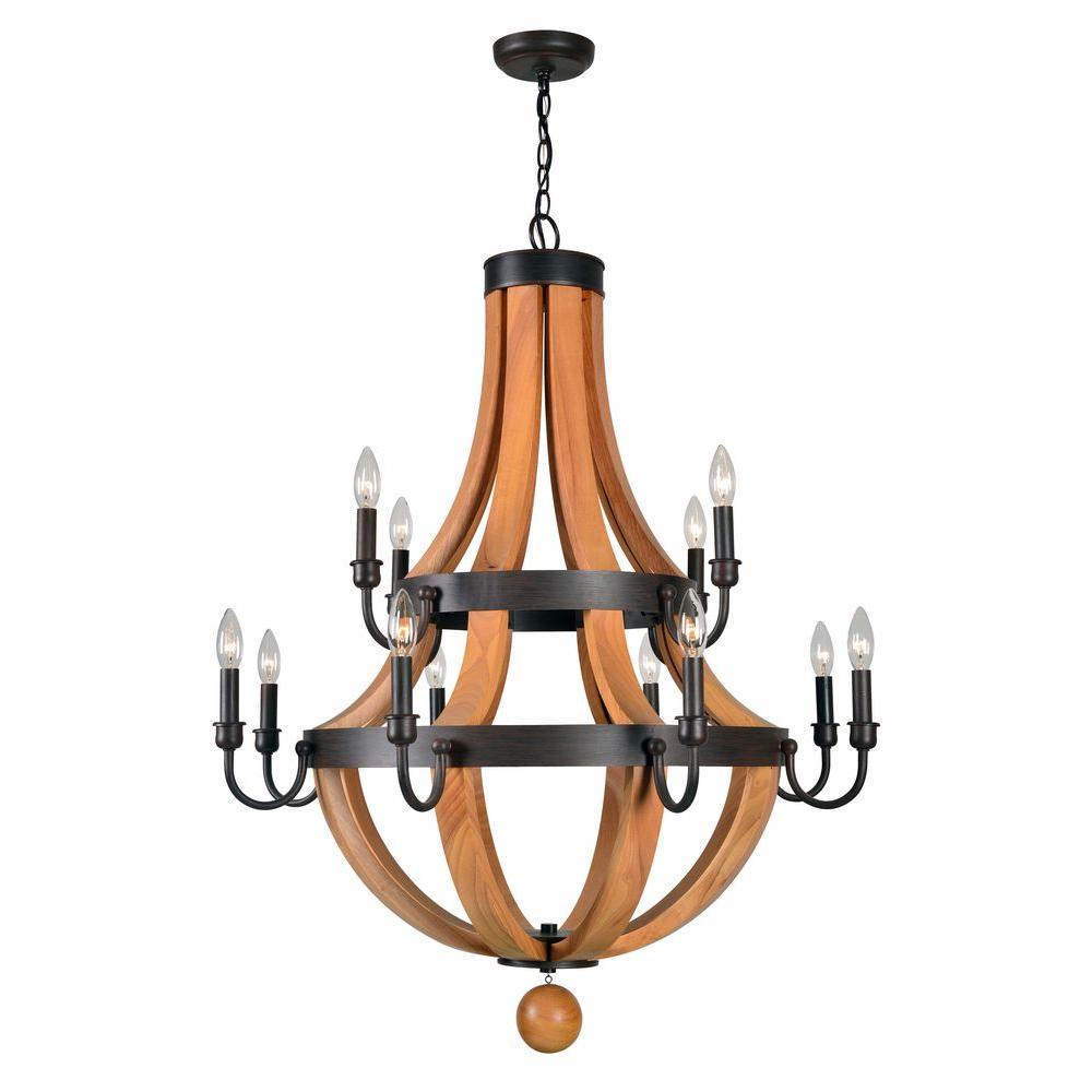 Taylor Collection 12-Light Rust/Wood Indoor Chandelier