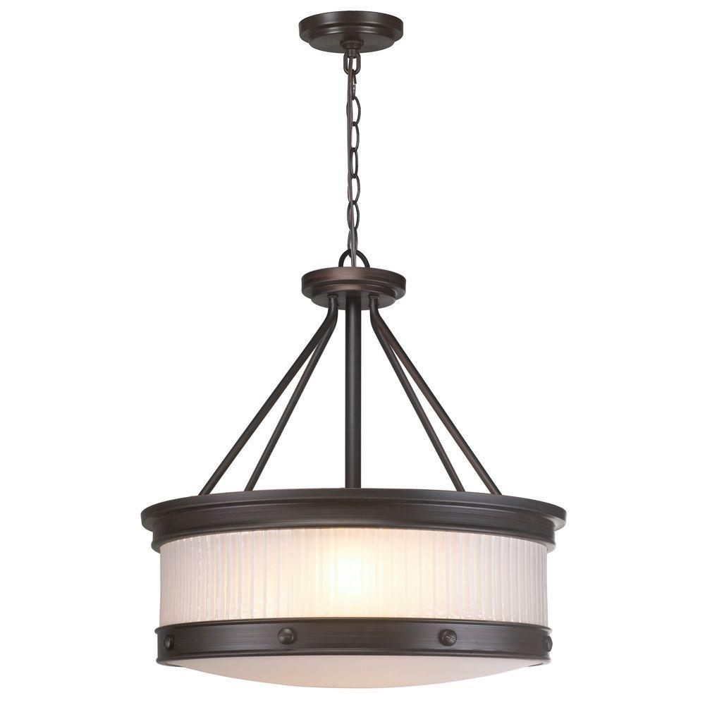 3-Light Oil-Rubbed Bronze Pendant with Ribbed Glass Shade