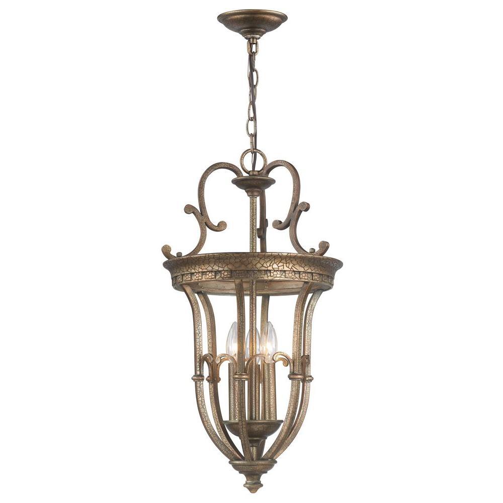 3-Light Distressed Brass Pendant