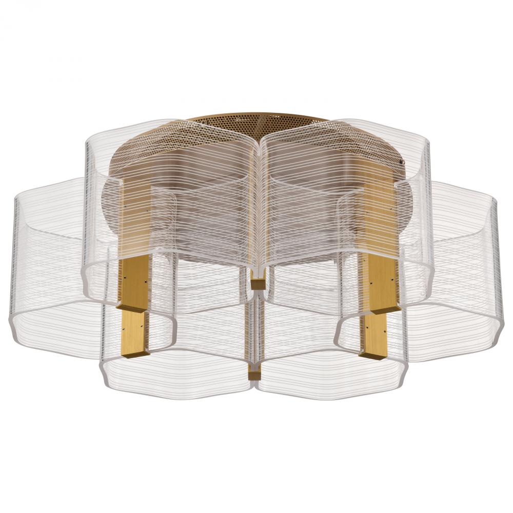 Kenzo; LED 6 Light Flush Mount; Vintage Brass Finish; Light Guide Panel