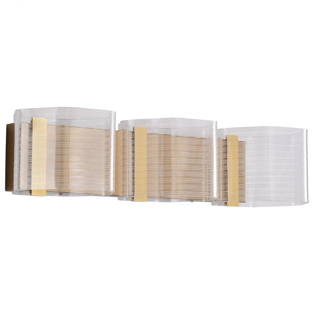Kenzo; LED 3 Light Vanity; Vintage Brass Finish; Light Guide Panel