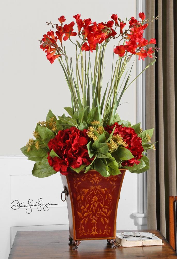 Red Freesia In English Tole Planter